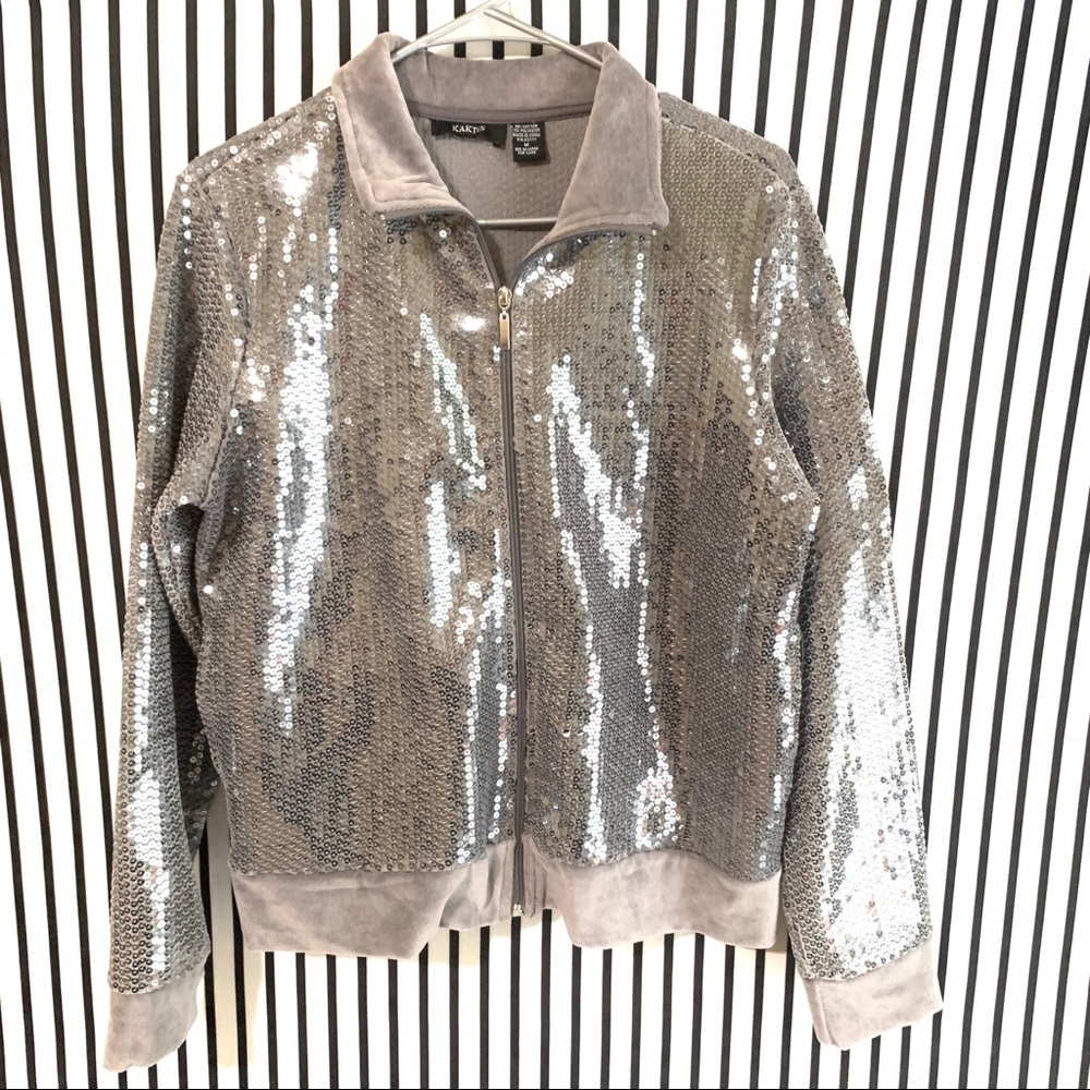 🌟HostPick🎉😍Sequin Embellished Zip Up Jacket